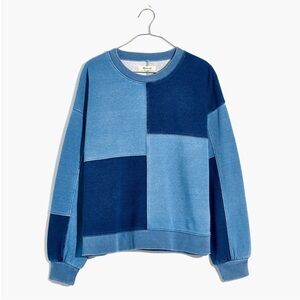NWT Madewell Indigo-Dyed Patchwork Crewneck Sweatshirt Blue